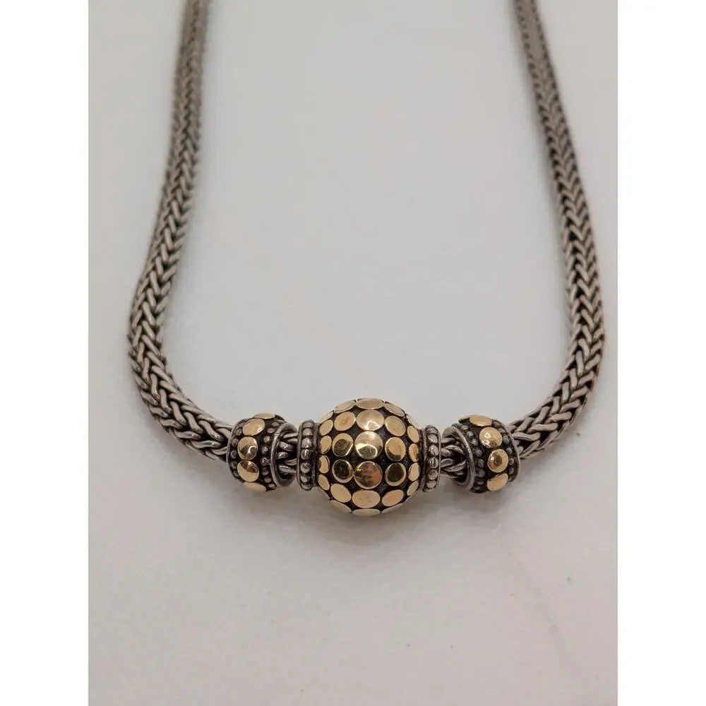 John Hardy Sterling Silver & 18kt. Gold Three Slide Dot Necklace 16" - Picture 8 of 8